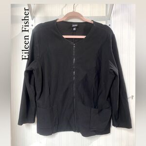 Eileen Fisher Zipper closure Jacket Coat Size‎ Large Black 3/4 Sleeve